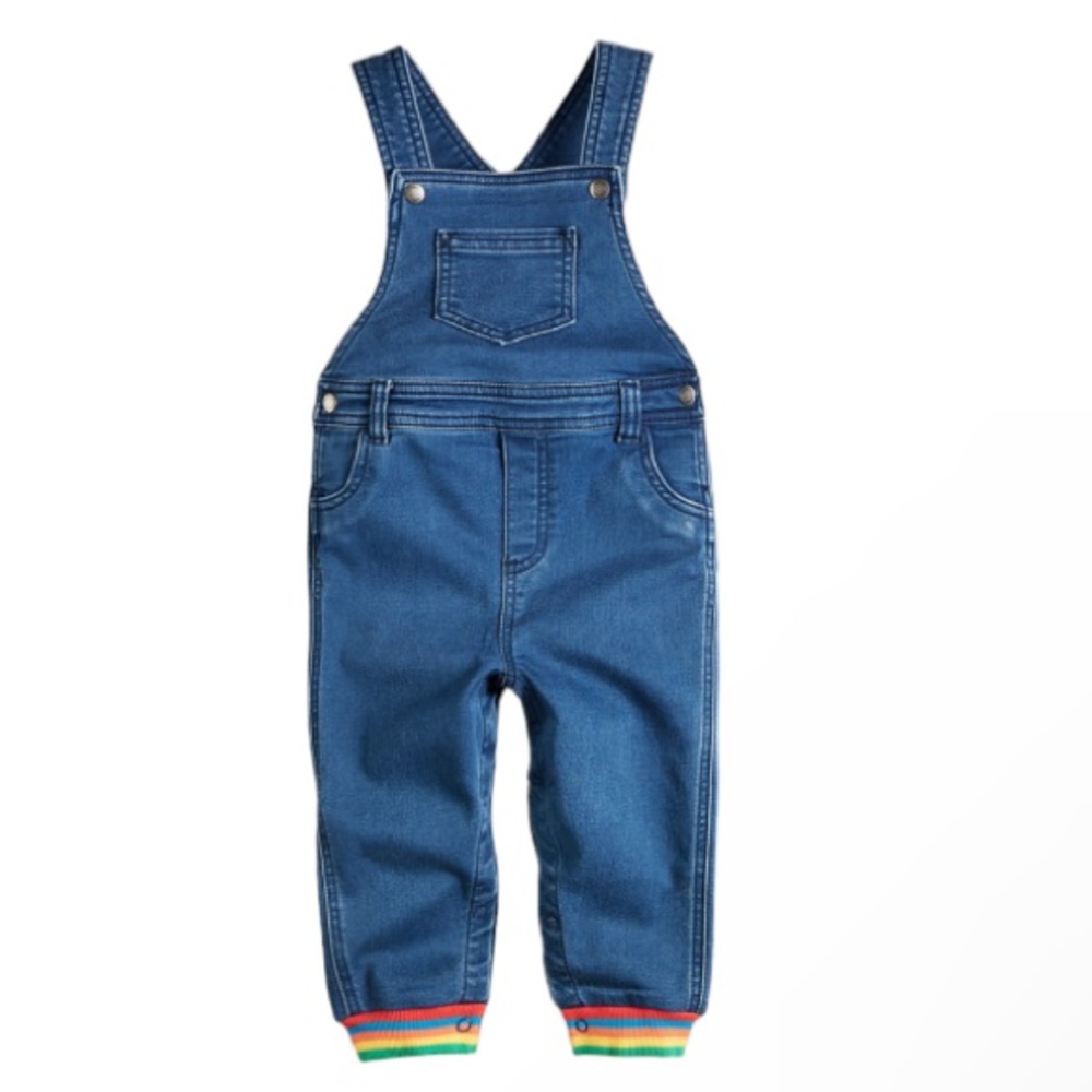 FIRST IMPRESSIONS infants super-cute overalls rainbow trim at the cuffs